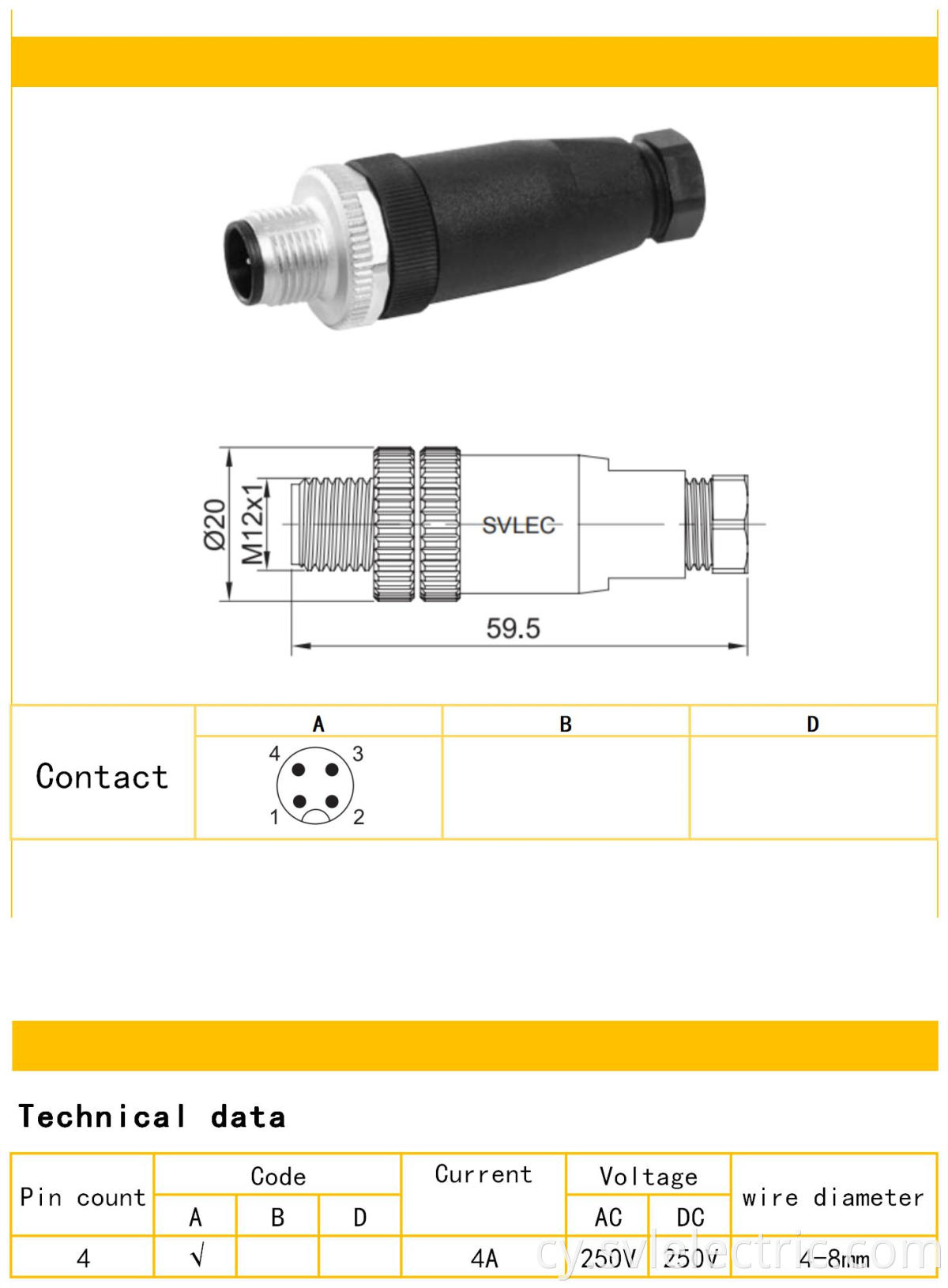 M12 male straight 4 pin